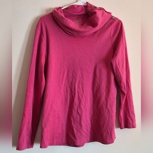 L.L. Bean Pima Cotton Cowl Neck Button Shoulder Top - Magenta Pink - Size M